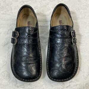ALEGRIA ALI Floral Slip On ALL-571 Leather Women's Black Sz 10.5 Goth Core Punk